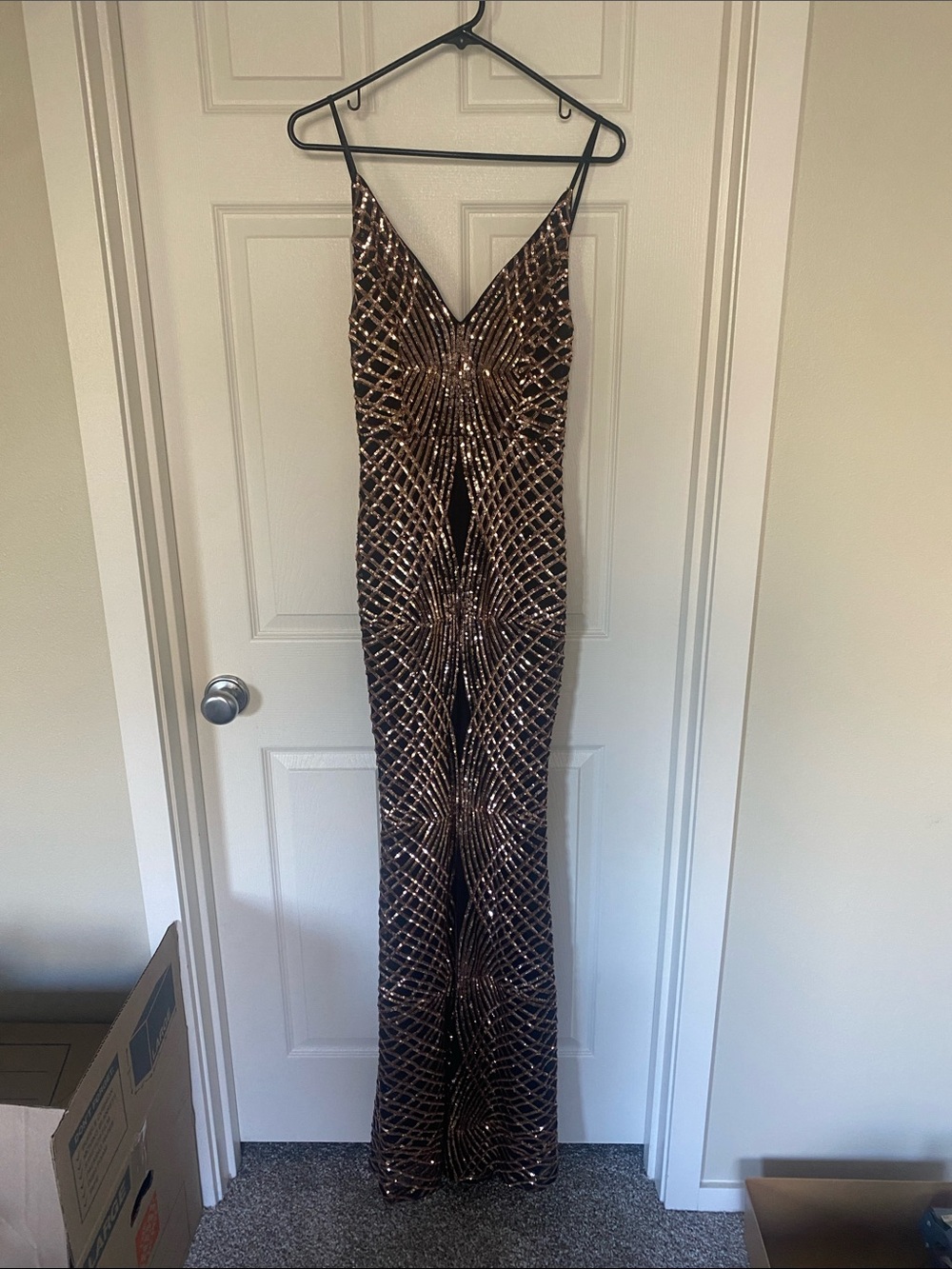 Vintage Sequin Beaded Black and Rose Gold Gown